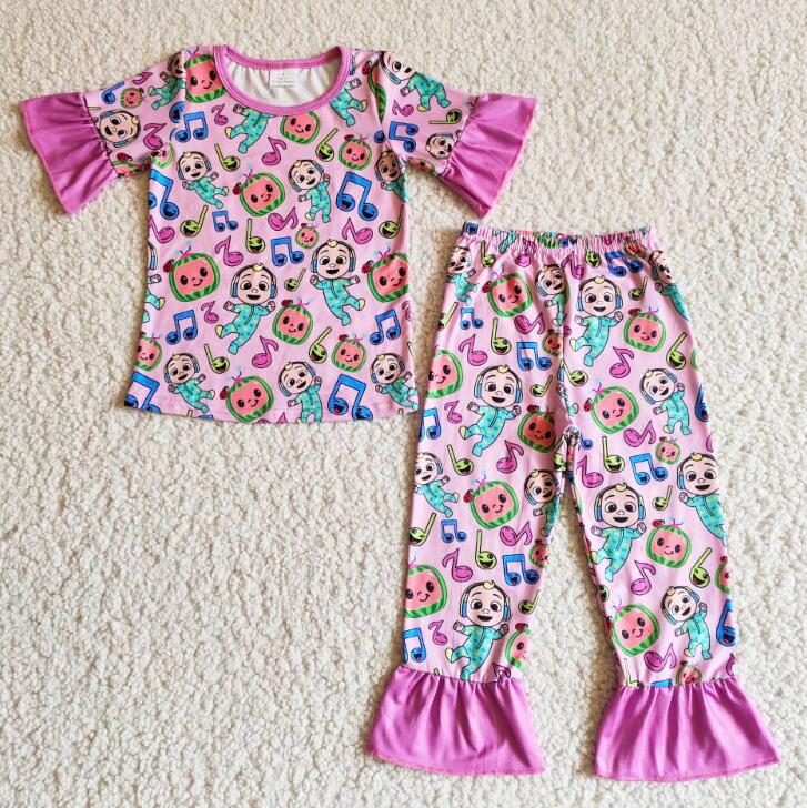 B1-12 Cartoon ruffle pajamas for girls