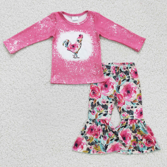 GLP0110 Girl chicken with flower Girl pink outfits