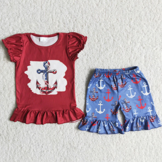 American Flag Anchor Girl Shorts Set