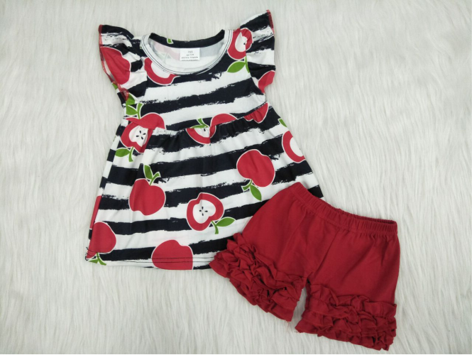 B15-21 Striped Apple Shorts Back to School Girls Outfit