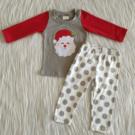 6 A20-14  Santa Embroidered Boys Pajamas