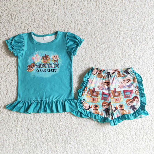 Cartoon Flying House Baby Girl Summer Outfits
