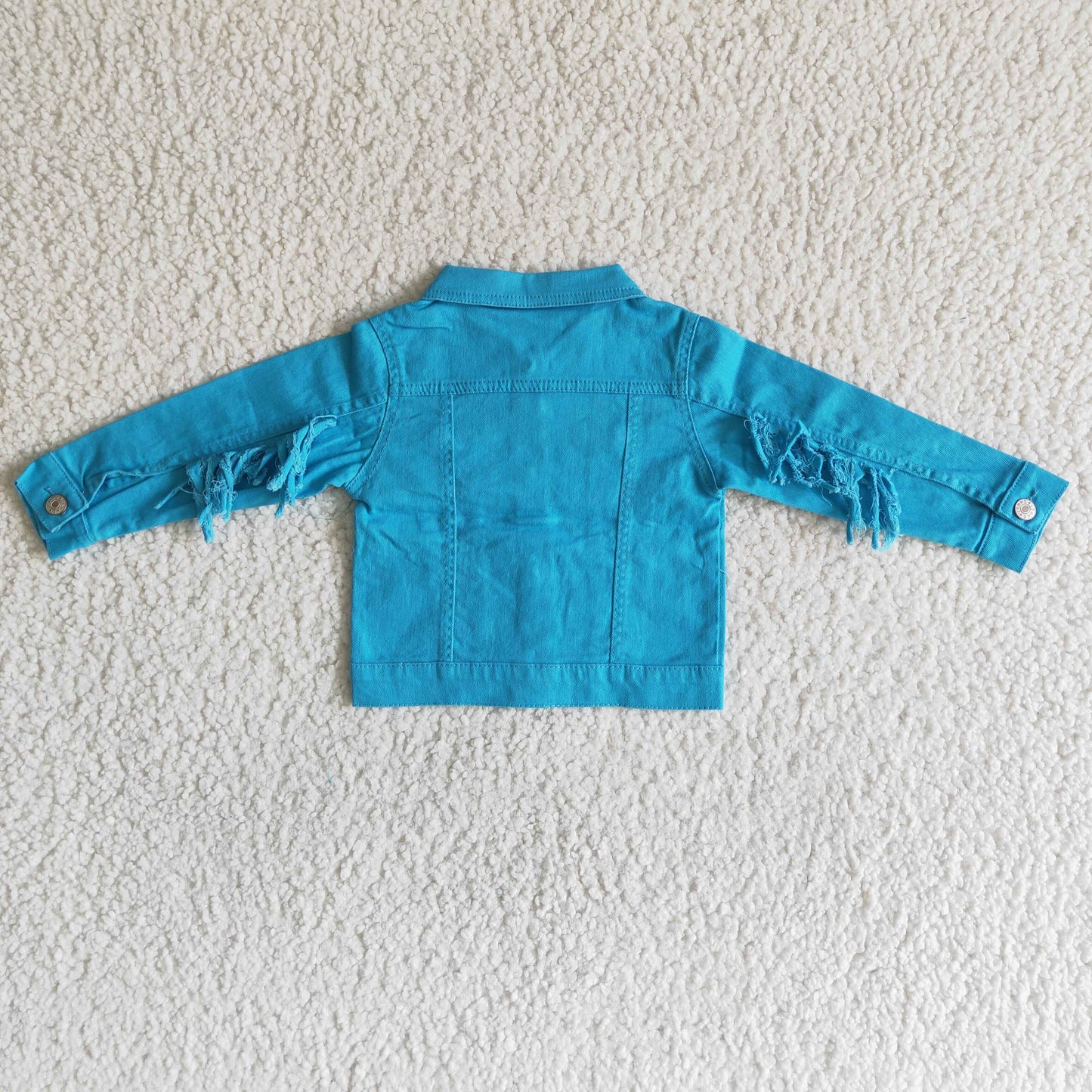 6 A32-29 Blue Denim Top Fringed Long Sleeve Jacket