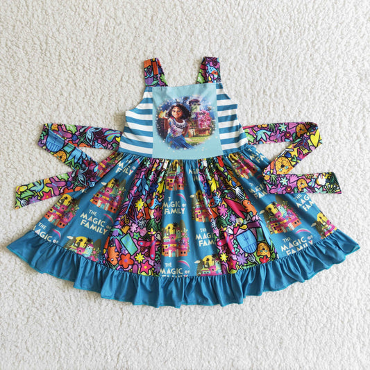 GSD0017 girl summer cartoon sleeveless twirl dress