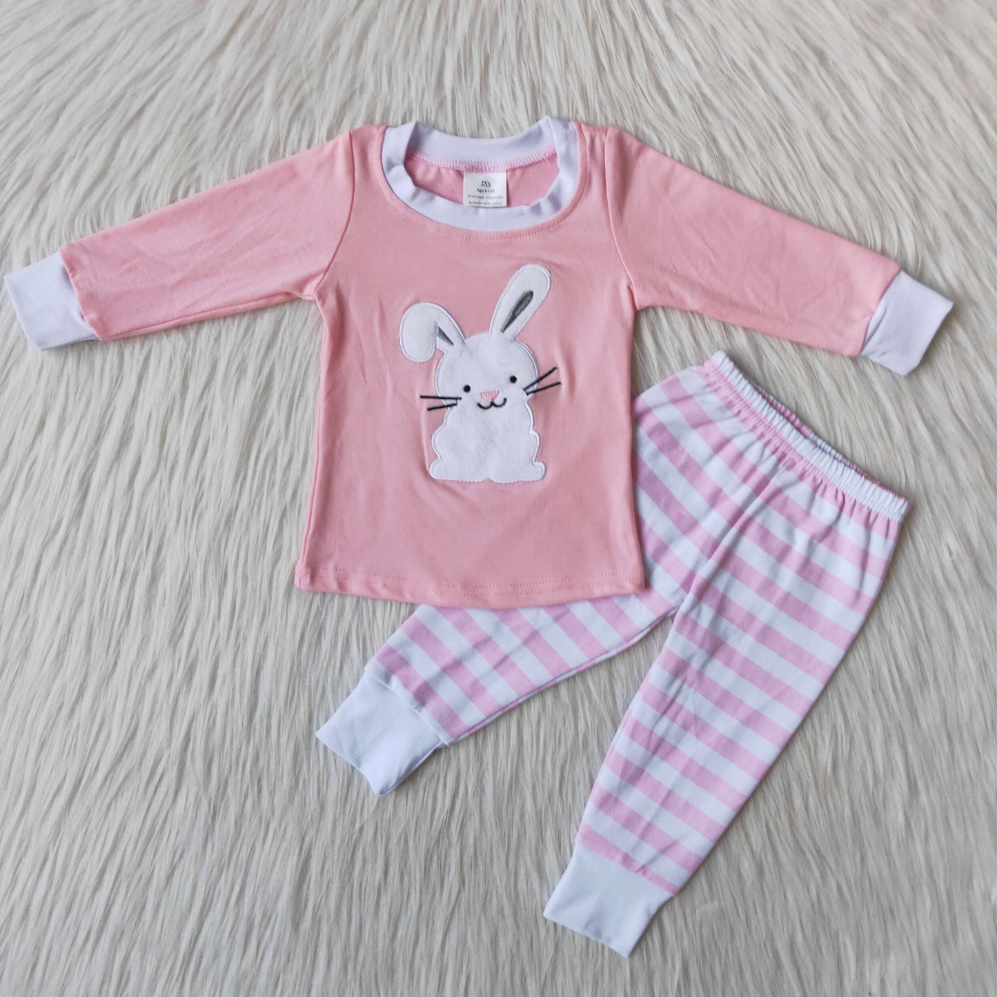 Easter Boy's Pajamas Striped Embroidered Bunny 2 pc sets