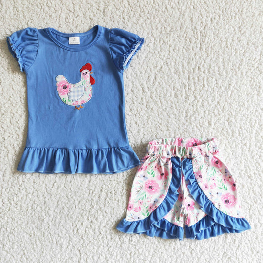 BSSO0020 Boys Summer Embroidery Chicken Outfit