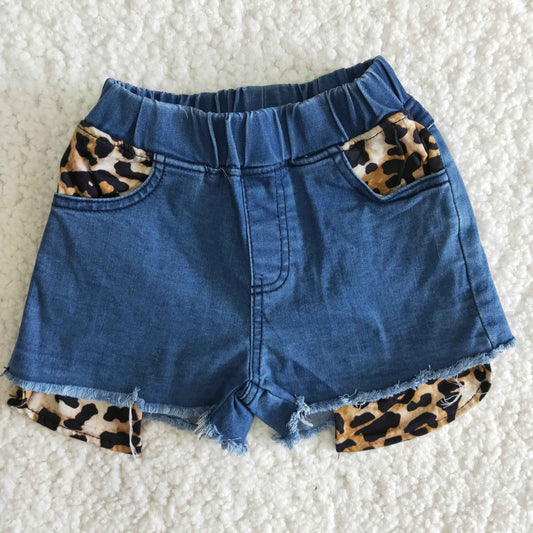 Leopard print denim shorts for kids