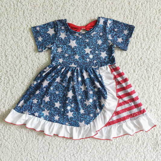 GSD0033 July 4th flag striped stars new design girl's dress