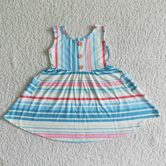 GSD0030 Colorful Striped Girl's Pocket Dress