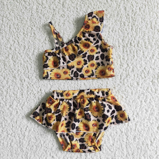 S0019 Leopard Print Sunflower Swimsuit for Personality Girls