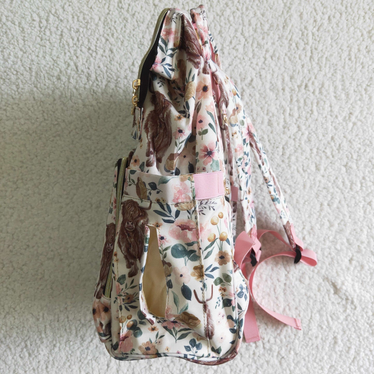 BA0001 Western flower with cow backpack diaper bag