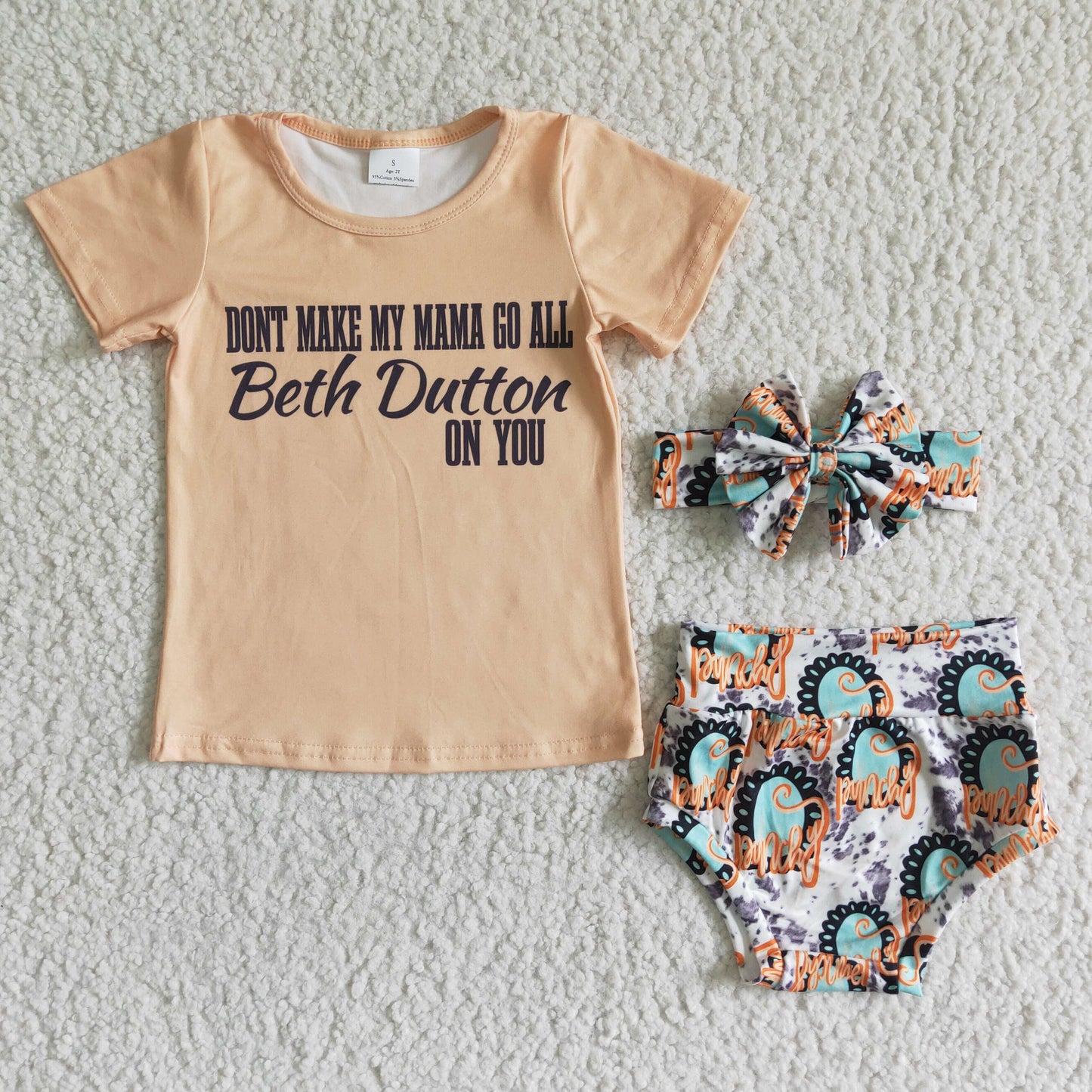 GBO0006 Beth Dutton western turquoise bummies outfits+Headband