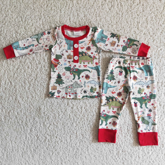 6 A3-27 Christmas Boy Dinosaur Pajamas
