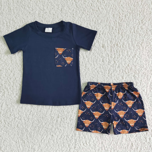 BSSO0035 Boys Summer Highland Cow Shorts Outfit