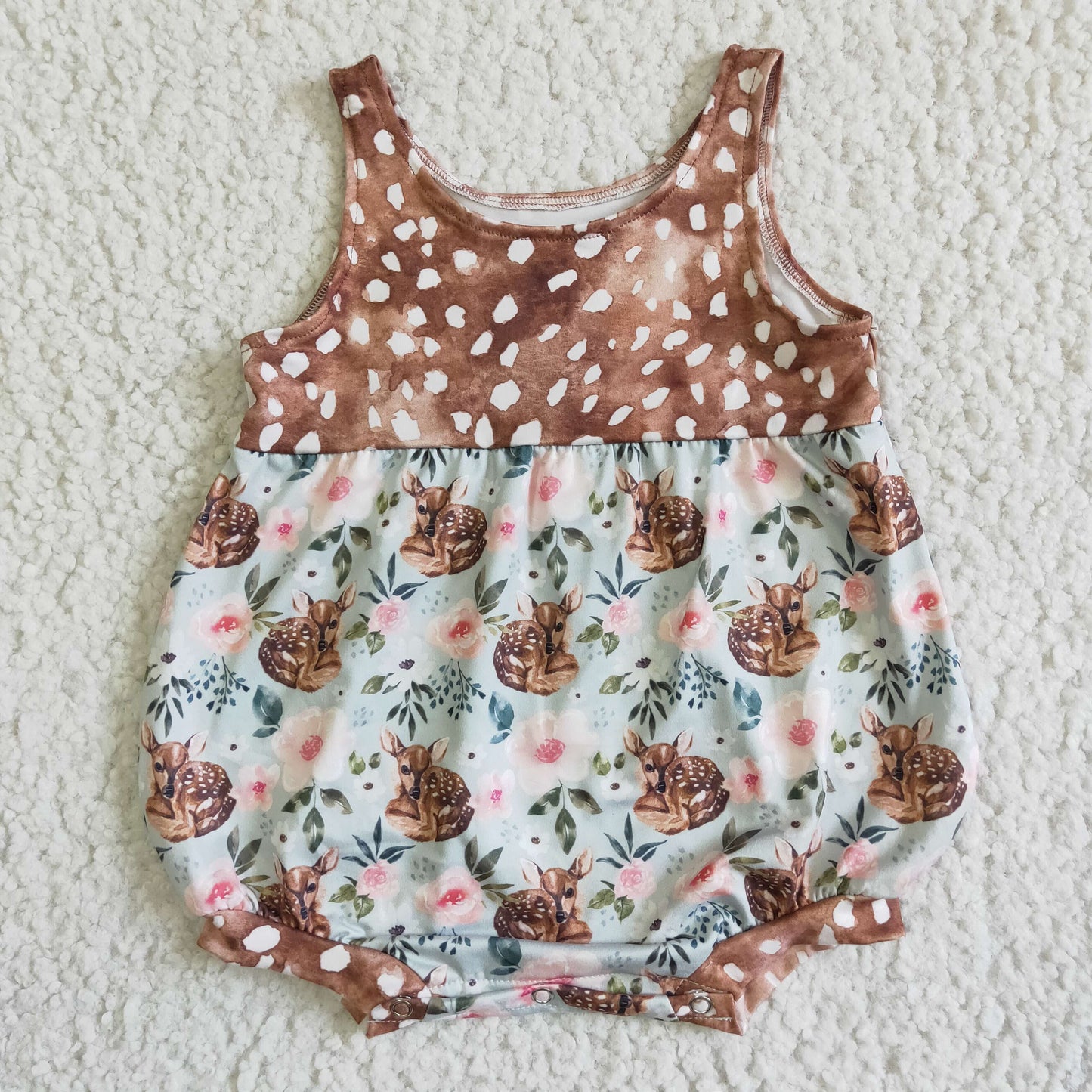 SR0018 Baby Girls Summer Floral Deer Bubble Romper