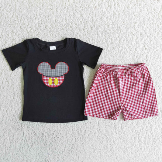 Embroidered Mouse Head Boy's Summer Set