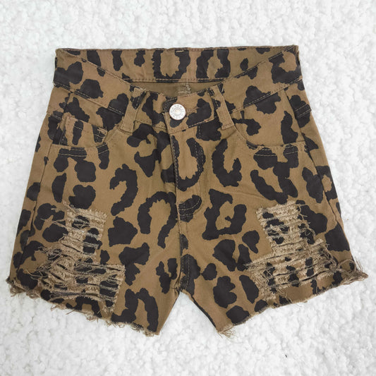Leopard Button Shorts Denim For Kids