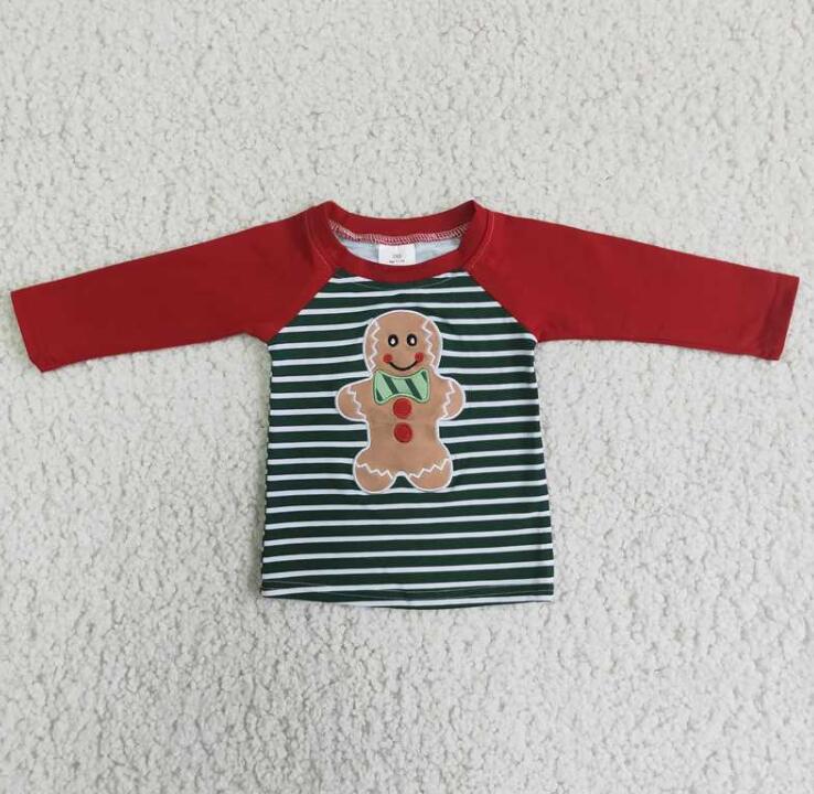 6 A24-15 Boys Gingerbread Embroidery T-Shirt