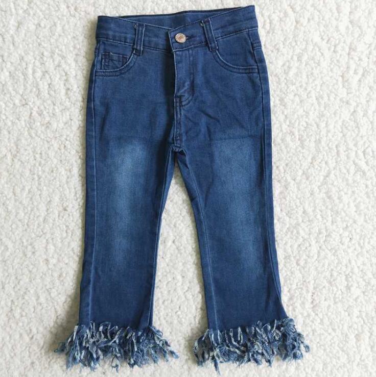 B7-13 light blue Fringe Bottom Jeans
