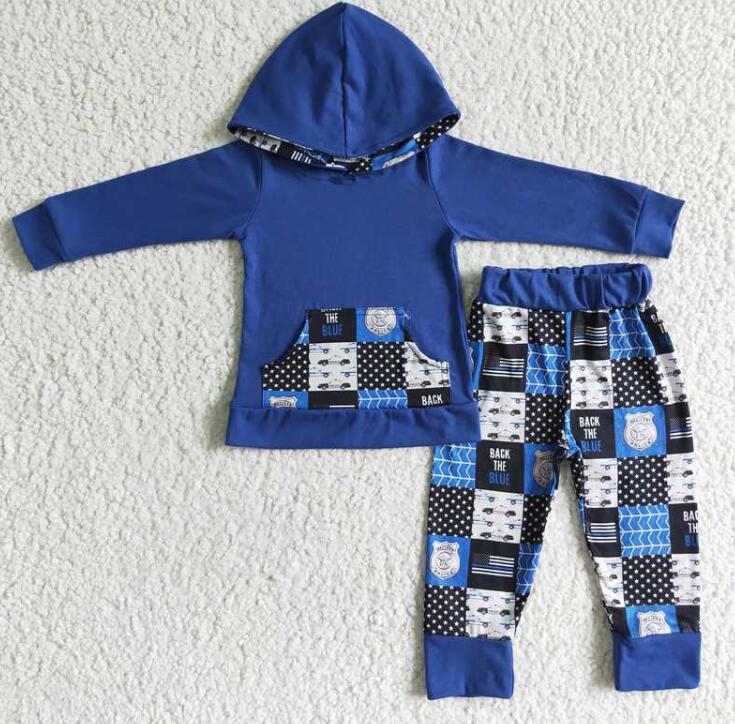 6 A5-11 Boys Blue Police Hooded Outfits