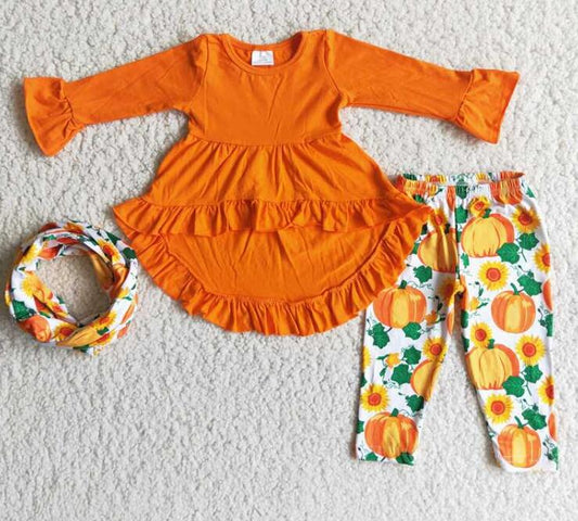 6 A11-15 Orange Top Pumpkin Leggings Pants 3 Piece Set