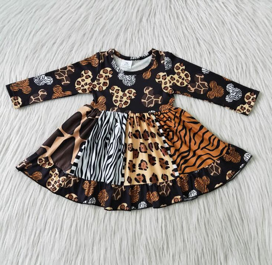 6 B11-37 Cute Leopard Print Girl Long Sleeve Dress