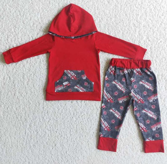 6 C8-2 Fire Truck Boy Hooded Outfits