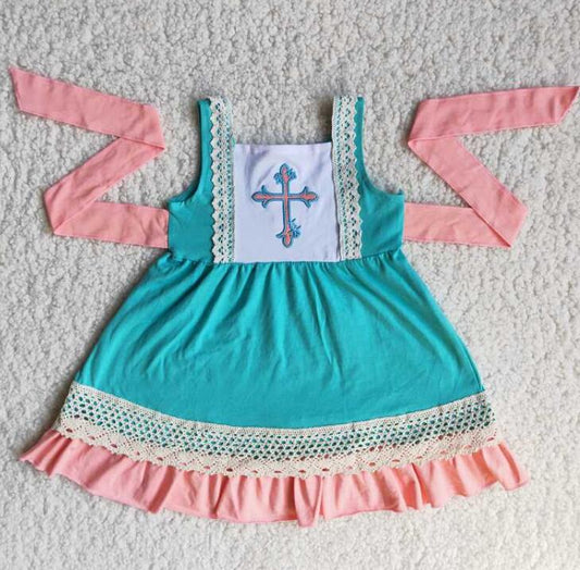 A11-14 Embroidered Cross Girls Lace Dress