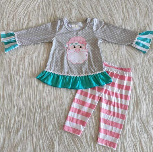 6 A11-27 santa embroidery girls leggings outfits