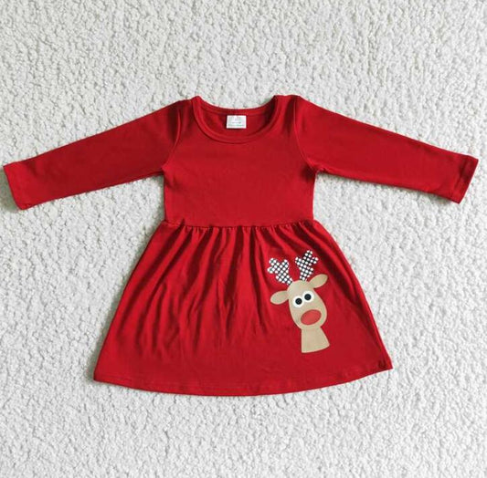 6 A30-26-1 Reindeer Girl Red Christmas Dress