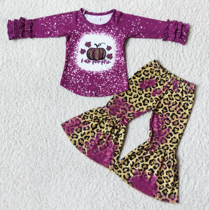 6 B8-2 Purple Pumpkin Top Leopard Pants Set