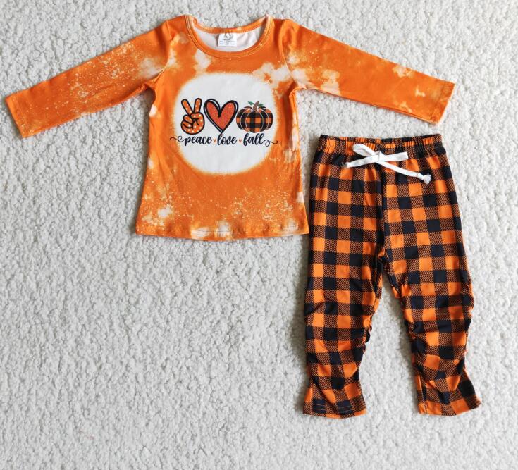6 A9-27 peace love fall girl orange plaid leggings outfits