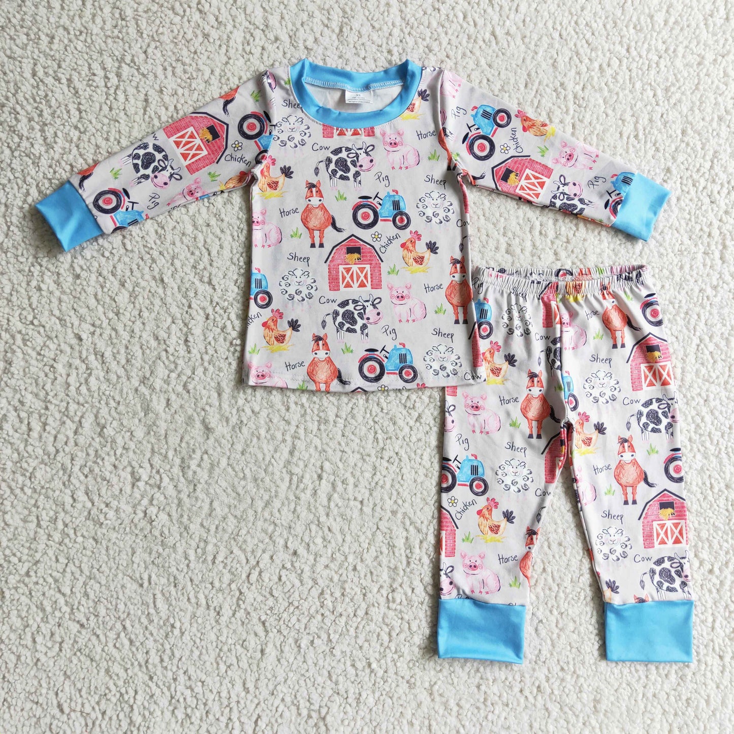 GLP0342 Girls farm print ruffle pajamas