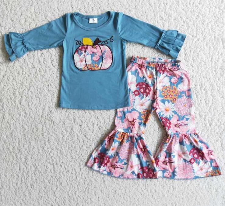 6 C8-39 embroidered pumpkin flower girl outfits