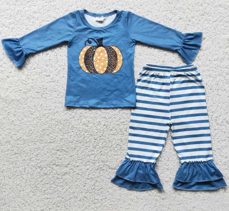 6 C10-39 Embroidered Pumpkin Blue Stripe Outfits