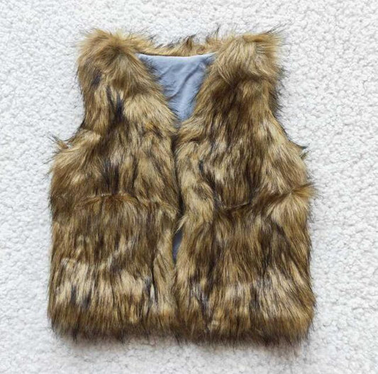6 A21-4 brown fur kids fashion vest coat