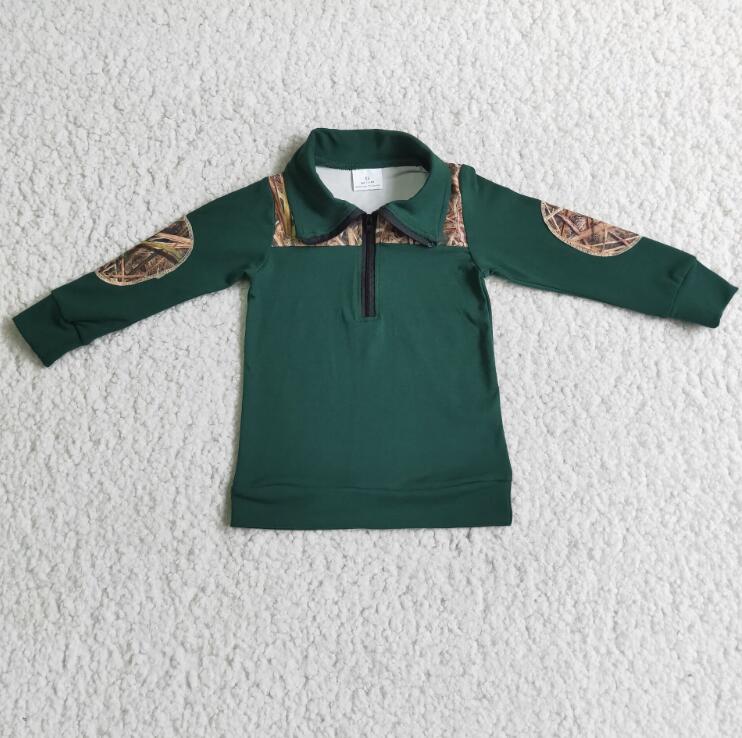 6 B8-16 Boys Green Lapel Half Zip T-Shirt