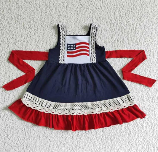 A9-3 Flag Embroidered Lace Dress for Girls