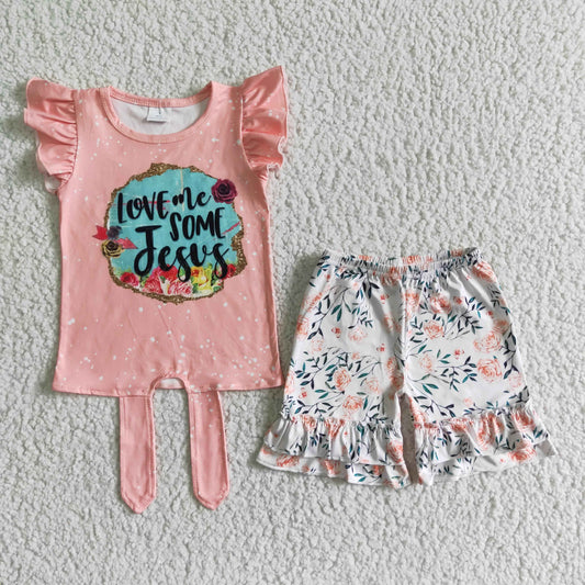 GSSO0029 Girls Floral Summer Love Me Some Jesus Outfit
