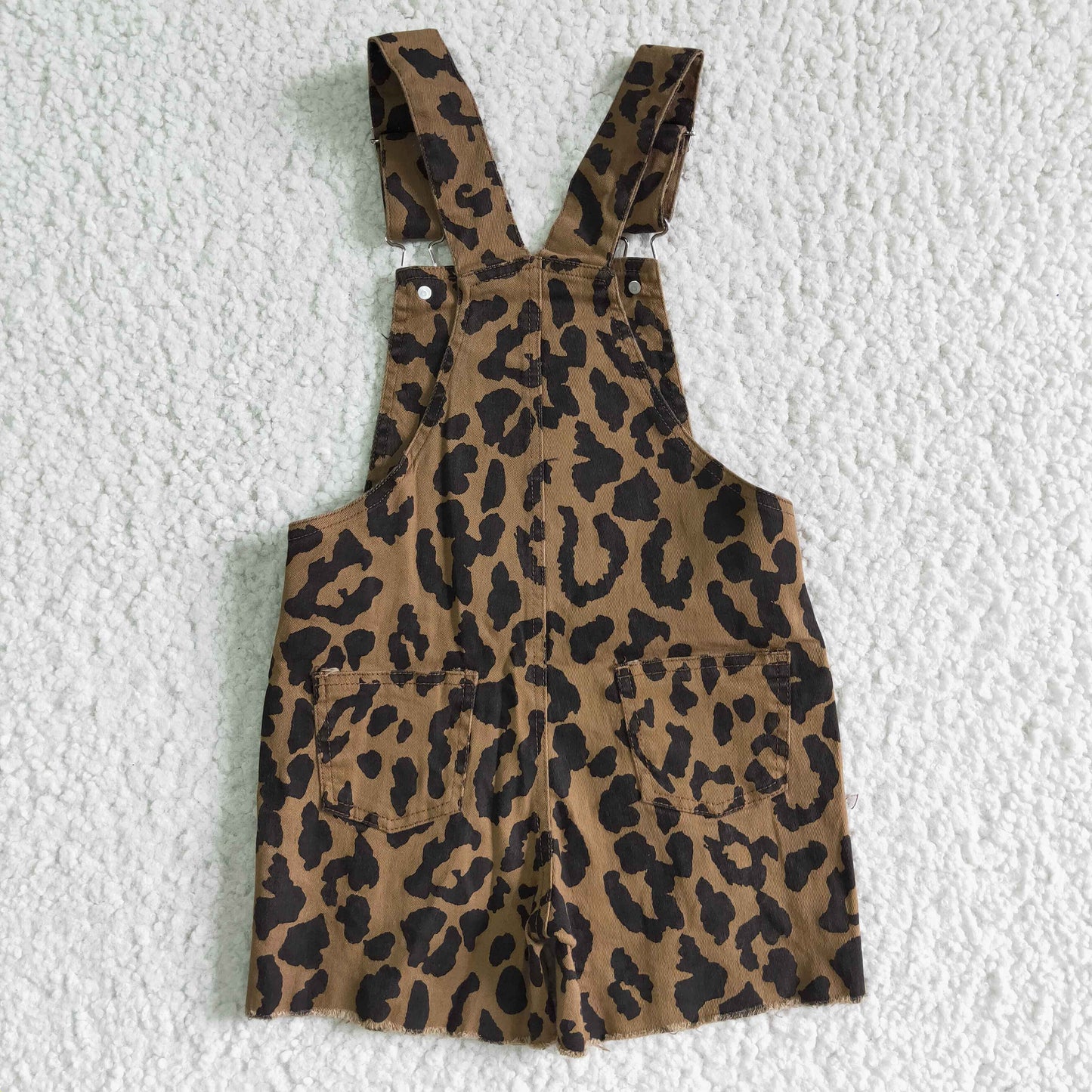 SS0018 Kids Girls Summer Leopard Denim Shorts Overall Pants