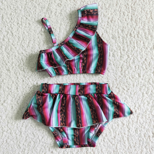 S0022 Color Striped Swimsuit 2 Piece Set