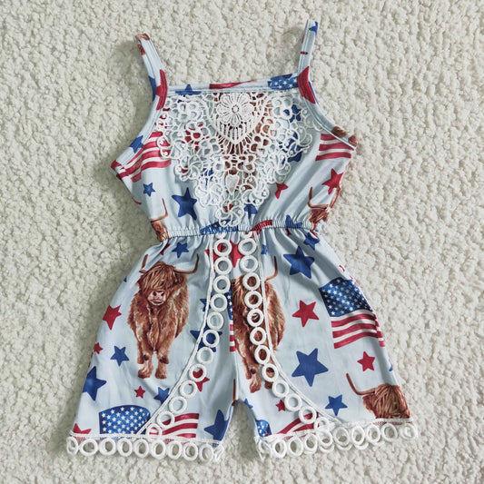 SR0053 BABY GIRLS HIGHLAND COW JULY 4TH JUMPSUIT