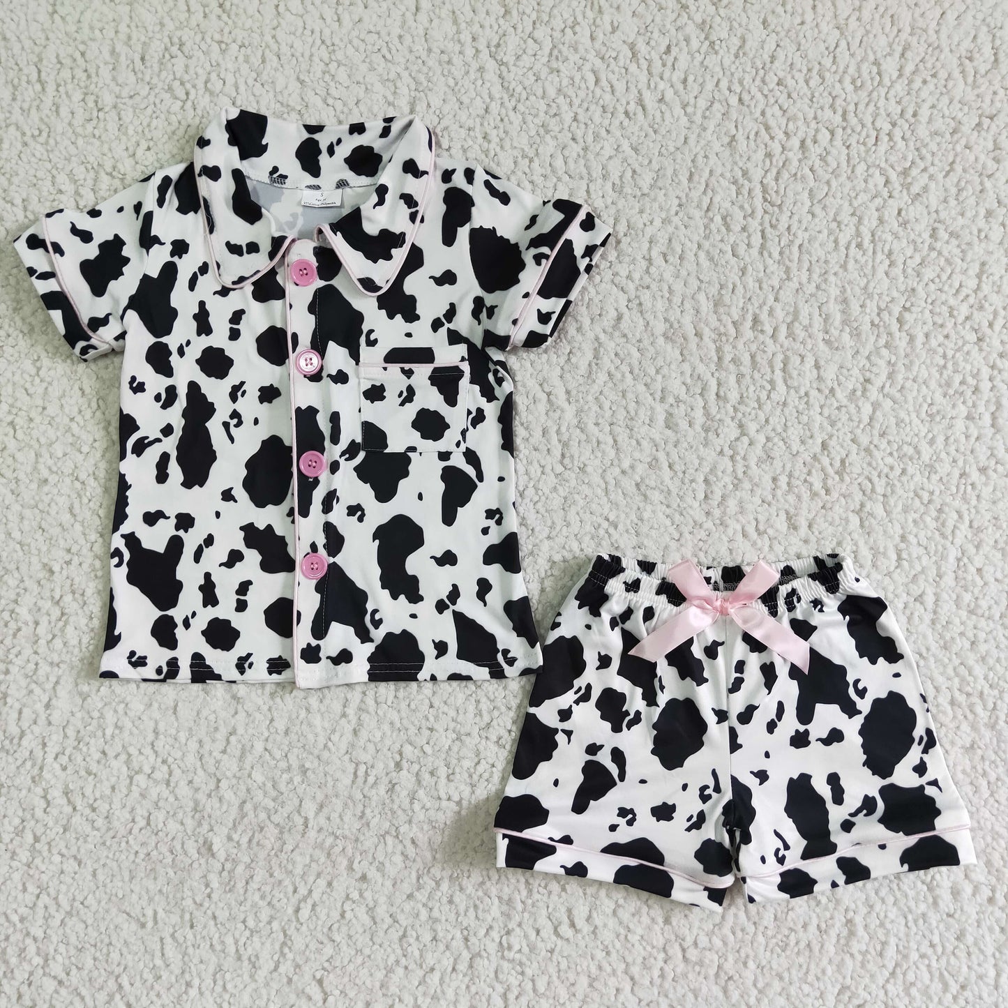 GSSO0113 Summer Girls Cow Print Cute Pajamas Set