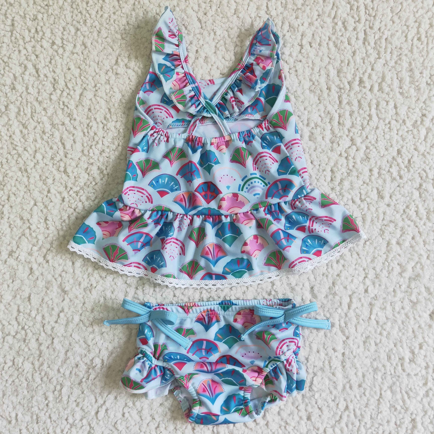 S0027 Colorful Fish Scales Girl's Swimsuit 2 Piece Set
