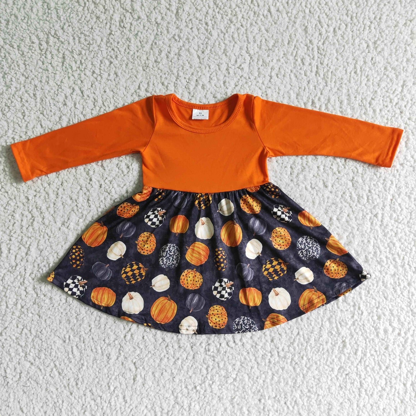 GLD0011 Halloween Pumpkin Girl Long Sleeve Dress
