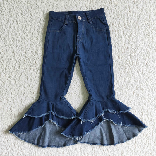 P0007 dark blue double bell bottom jeans