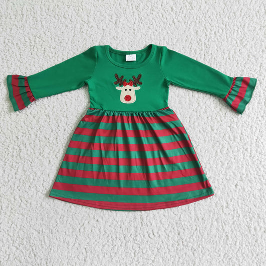 GLD0014 girl embroidered reindeer  dress