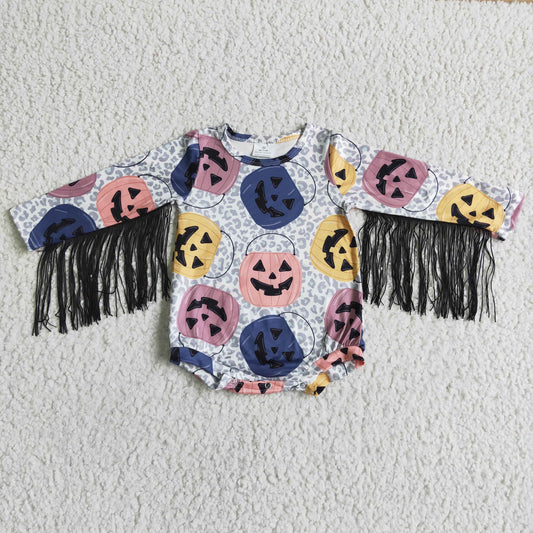 LR002048 Baby Girls Long Sleeve Pumpkin Shirt Romper With Tassels