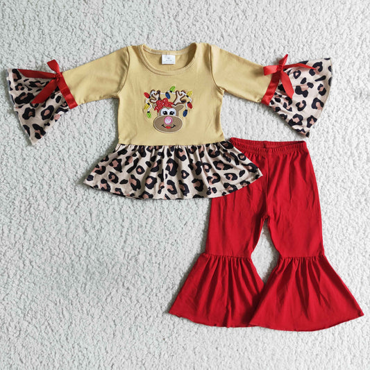 GLP0011 Girls Christmas Embroidery Reindeer Outfits