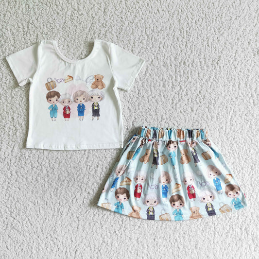 GSD0120 Kdis Girls Cartoon Top and Skirt Outfit